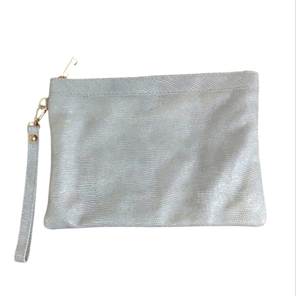 Metallic Laura Di Maggio Silver Snakeskin Iridescent Leather Clutch - Picture 1 of 11